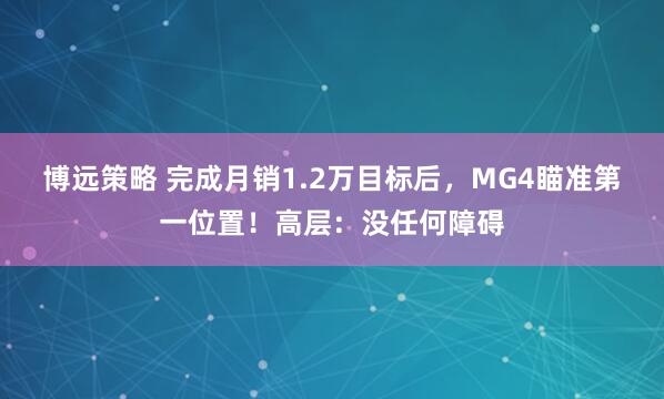 博远策略 完成月销1.2万目标后，MG4瞄准第一位置！高层：没任何障碍